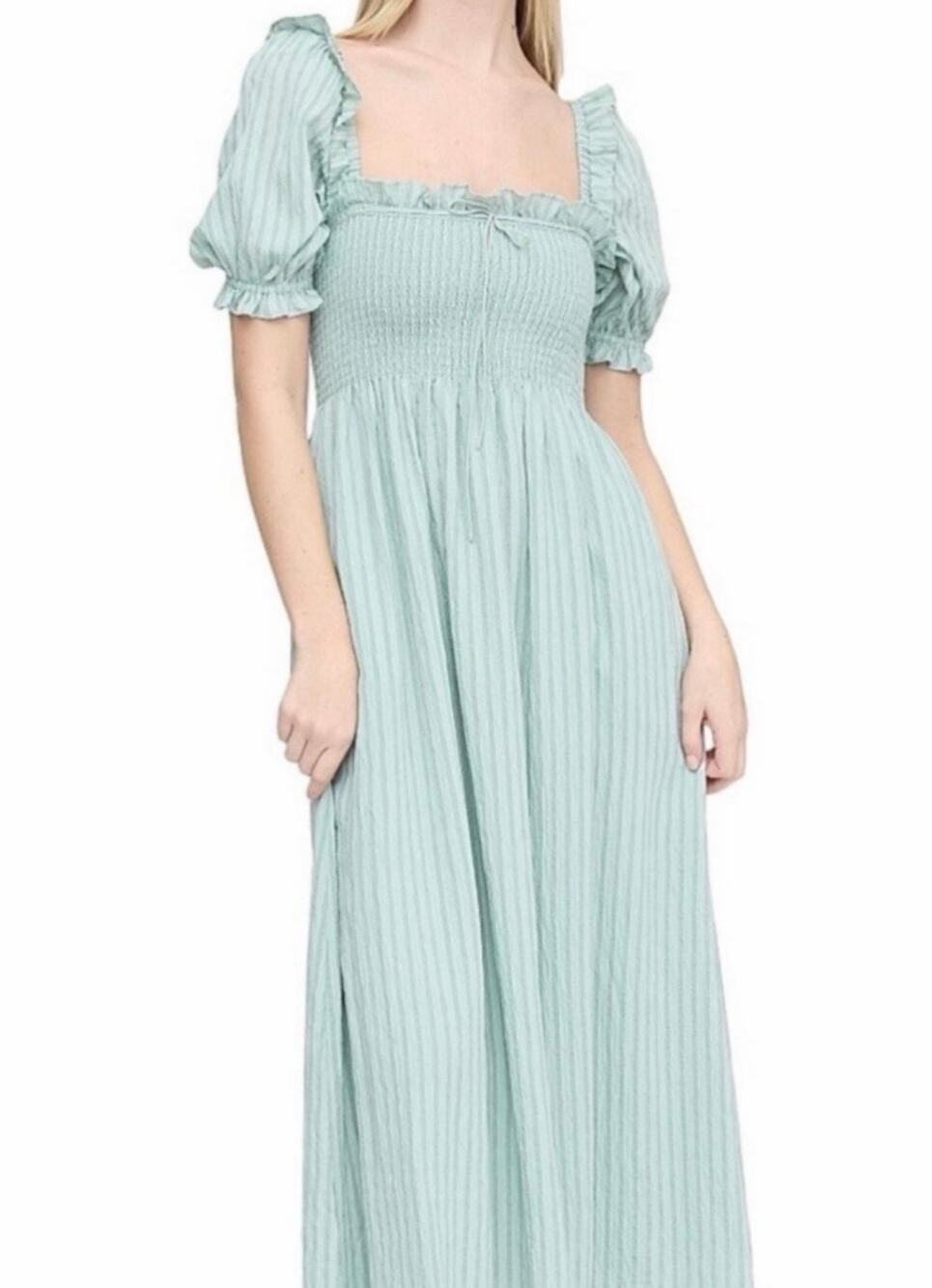 Hill House The Scarlett Nap Maxi Dress Size M Sage Green Striped D1